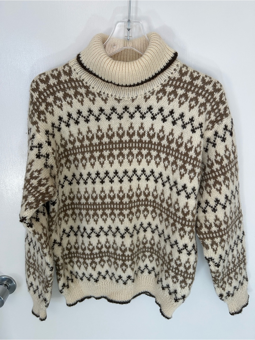 Dale of Norway 100% Wool Cream, Brown & Black Nordic Unisex Turtleneck Sweater